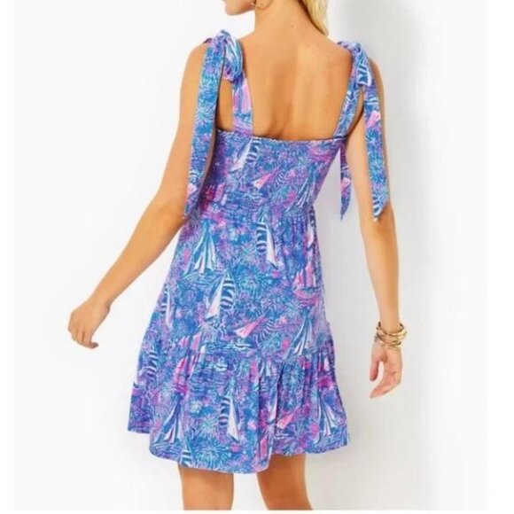 Lilly Pulitzer Womens XL Kailua Smocked Dress Blue Sleeveless - Picture 3 of 15